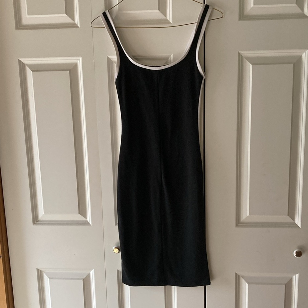 Zara Trafaluc bodycon midi dress small women’s black white stretch crew neck - Picture 2 of 6